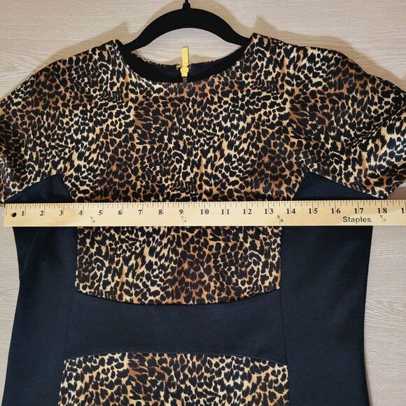 Michael Kors Cheetah Print Panel Dress Sz 6 S- Ponte Knit- Leopard - Black Brown - Picture 5 of 14